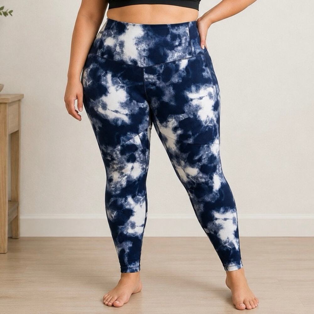 Old Navy Power Soft Leggings Womens XXL TALL Hi Rise Blue White Tie Dye